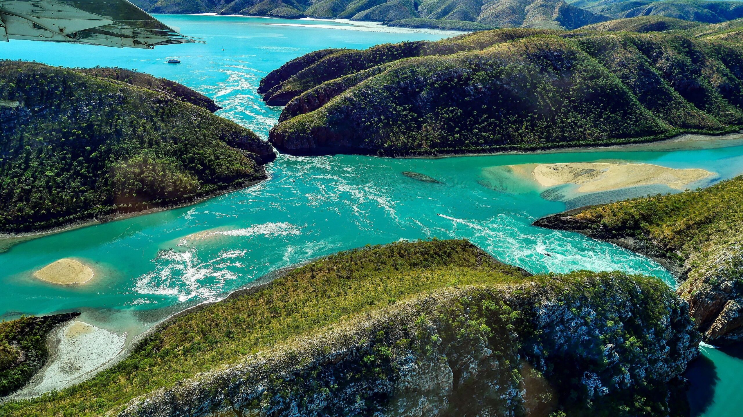Aerial view of Horizontal Falls in the Kimberley, Western Australia