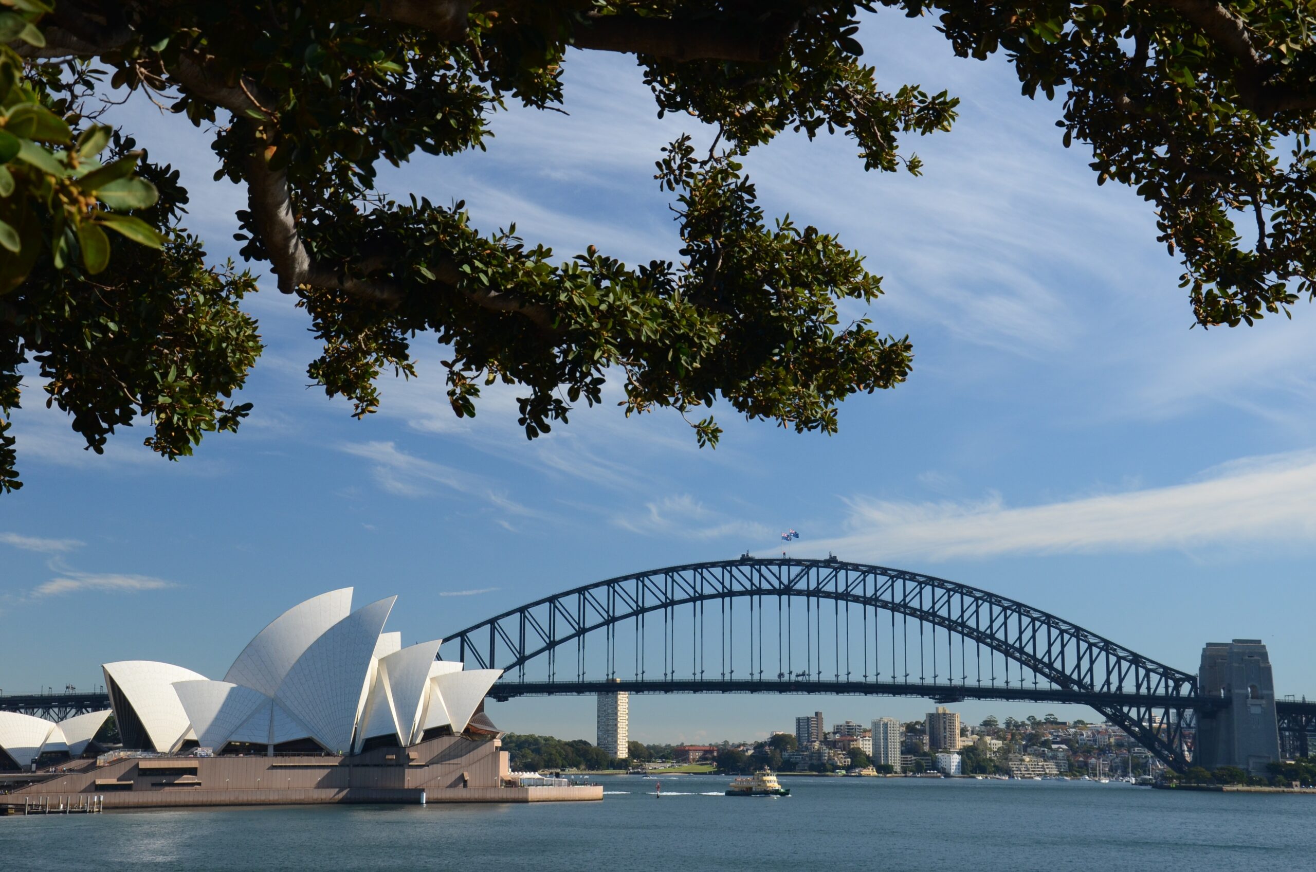 Sydney,Opera,House,And,Harbour,Bridge,With,Blue,Sky,And