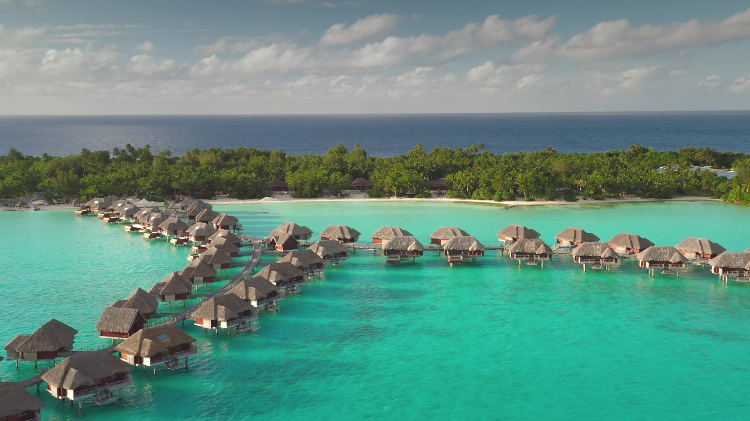 Aerial,View,Of,Idyllic,Overwater,Bungalows,In,Bora,Bora,,French
