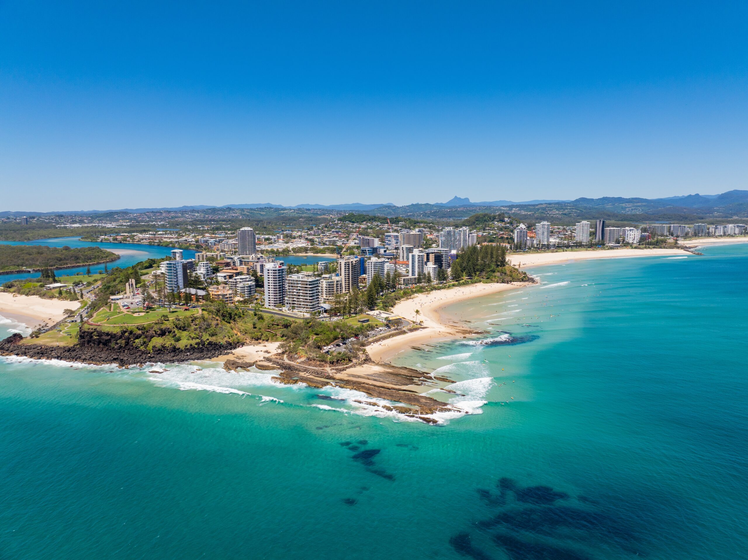 Aerial,Views,Of,The,Coolangatta,Coastline,And,Skyline,With,Snapper