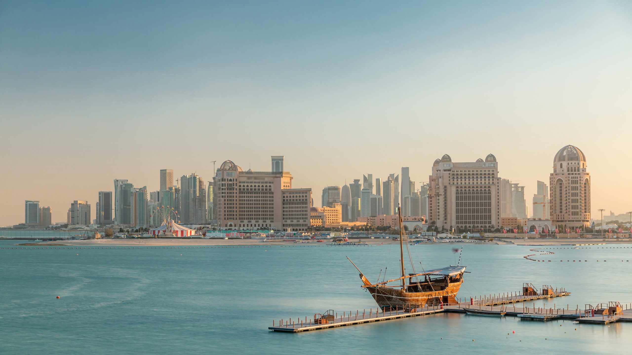 View,From,Katara,Beach,Timelapse,During,Sunset,In,Doha,,Qatar,