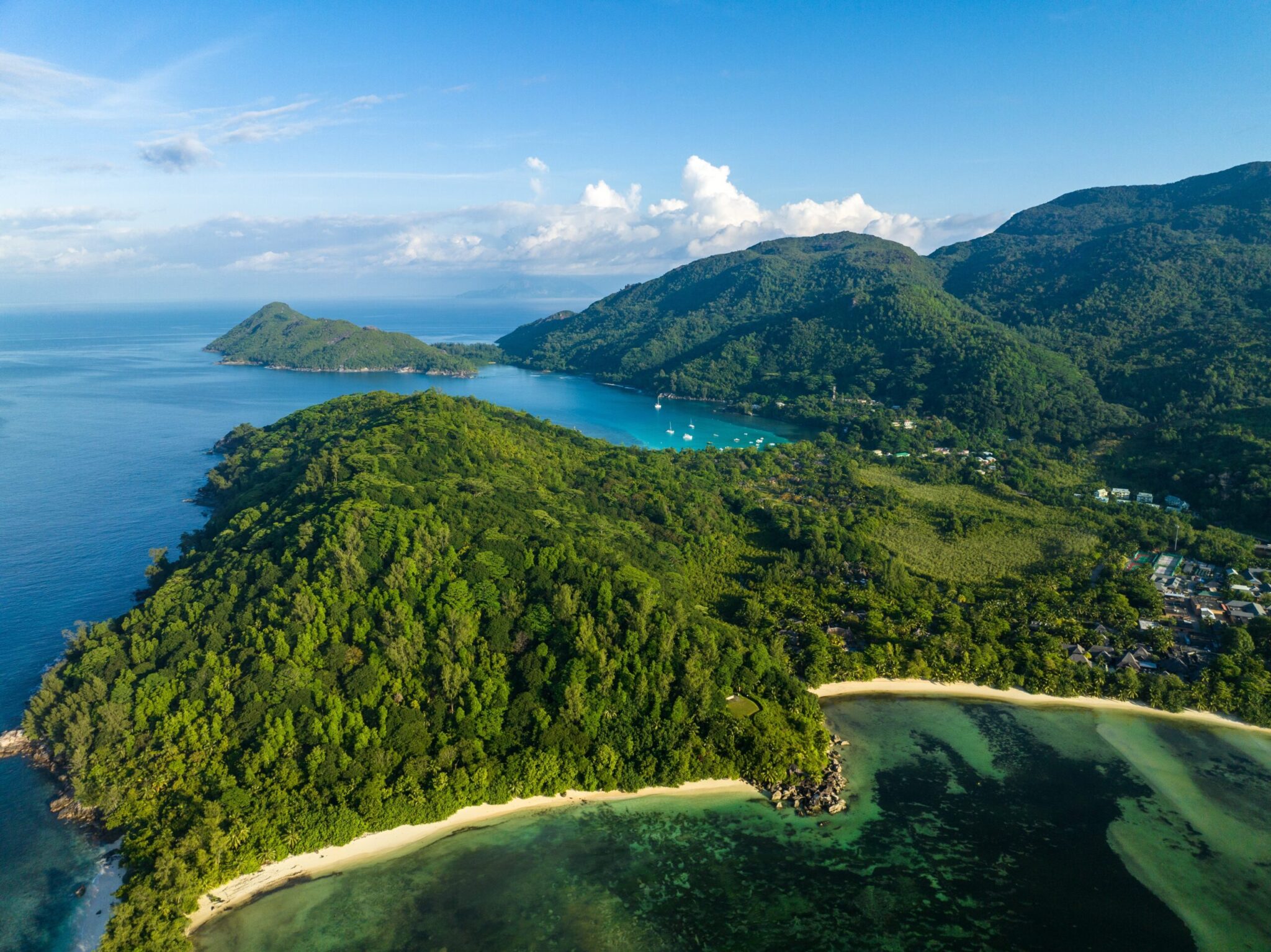Aerial,View,,Seychellen,,Mahe,,Port,Glaud,And,Port,Launay,Beach