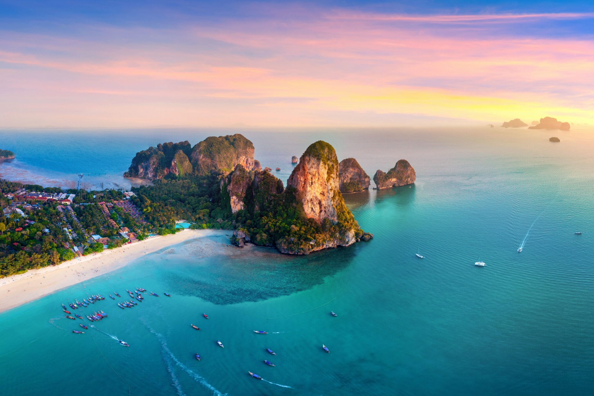 Aerial,Shots,Of,Railey,Beach,At,Sunset,,Krabi,,Thailand.