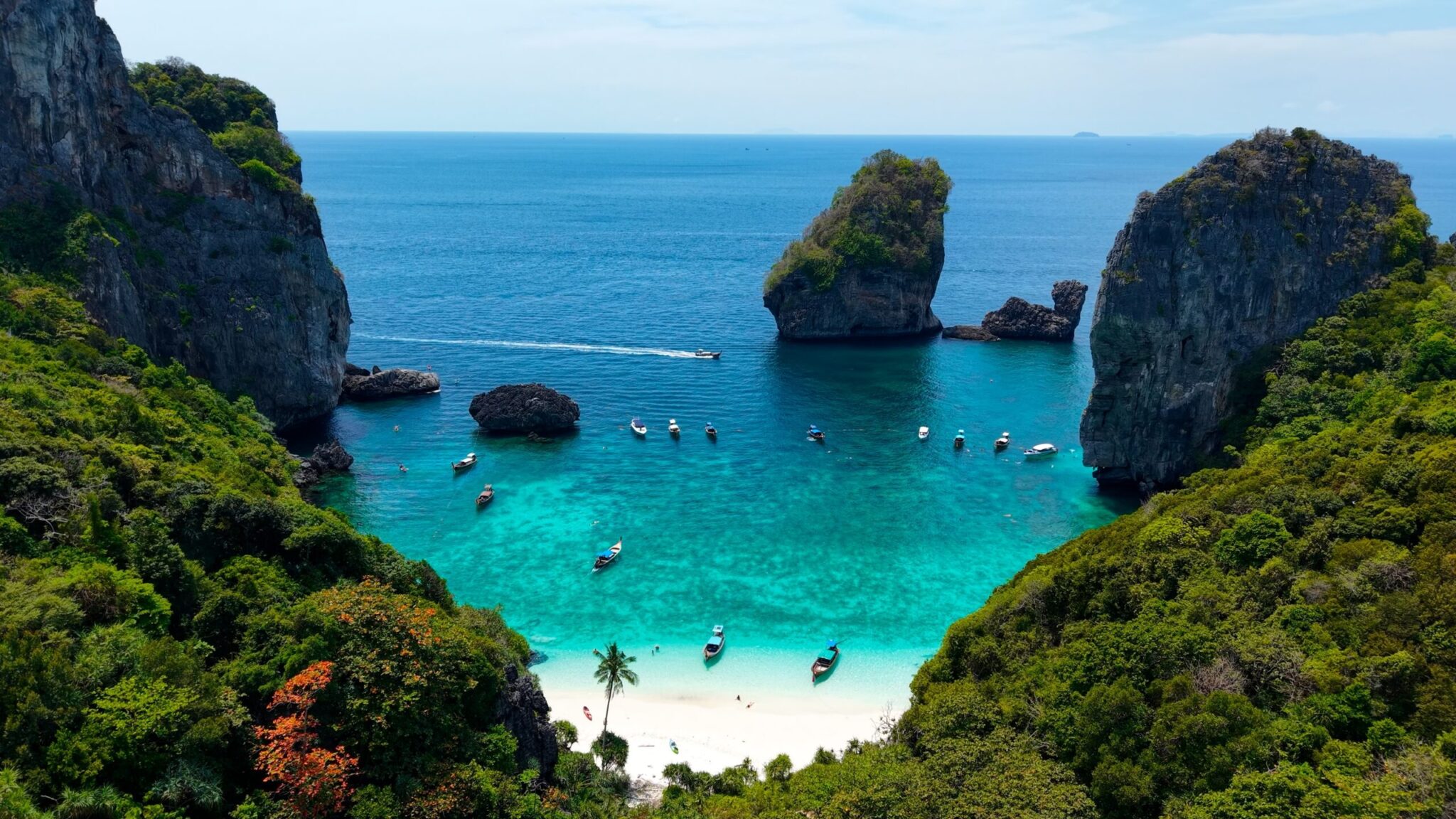 Aerial,Landscape,From,Drone.,Turquoise,Lagoon.,Nui,Beach,On,Phi