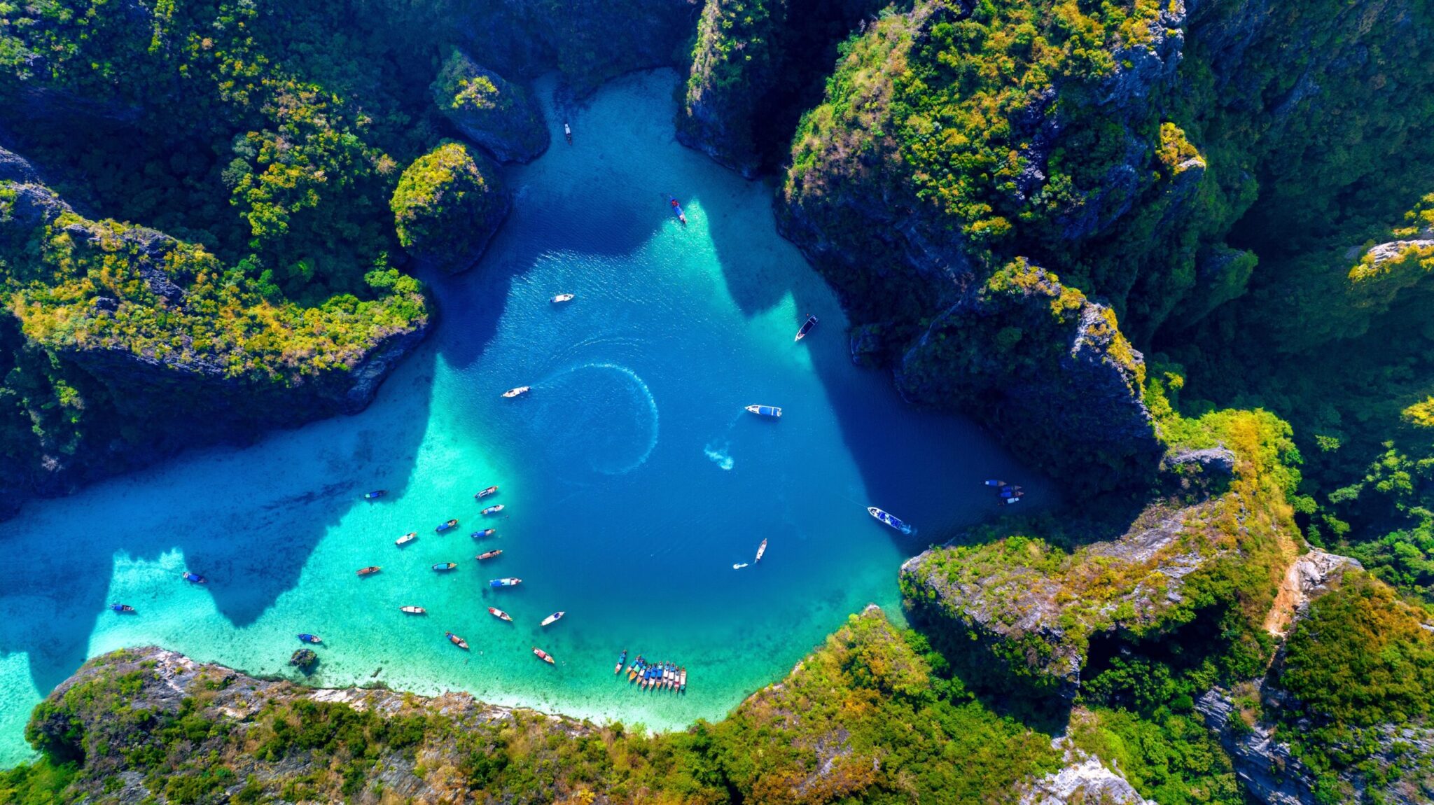 Aerial,View,Of,Pileh,Lagoon,In,Phi,Phi,Island,,Thailand.