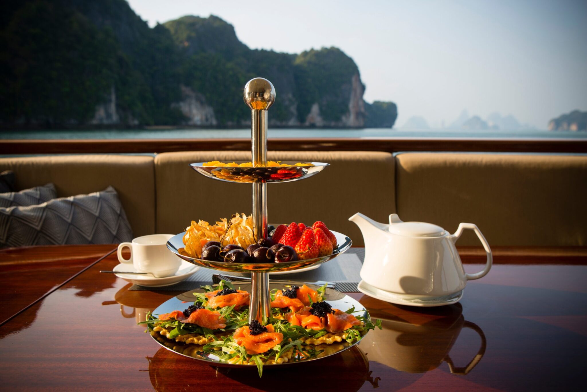 Afternoon,Tea,With,A,Three,Tiered,Snack,Server,On,A