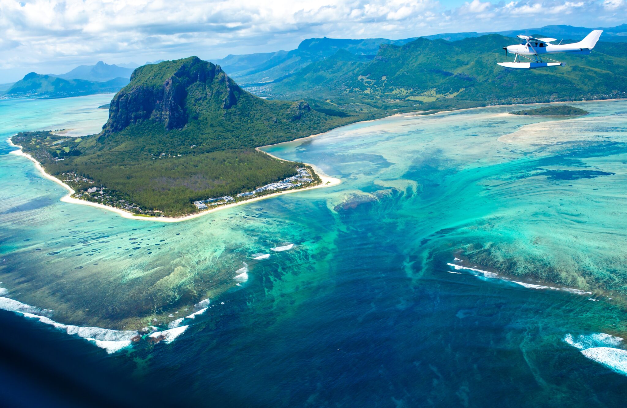 An,Underwater,Waterfall,Off,The,Island,Of,Mauritius,,A,Seaplane