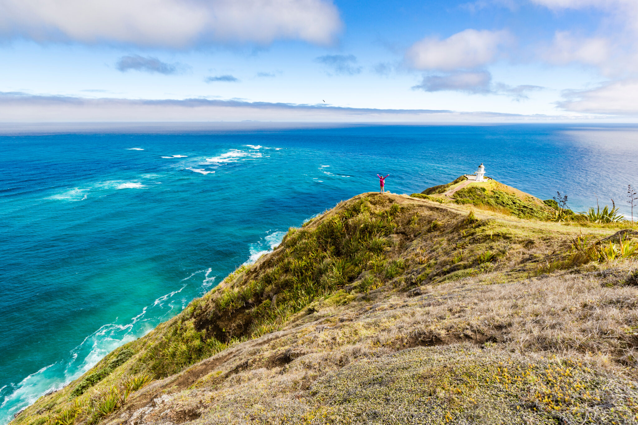 Lighthouse,At,Cape,Reinga,,With,Tasman,Sea,And,Pacific,,Northland,