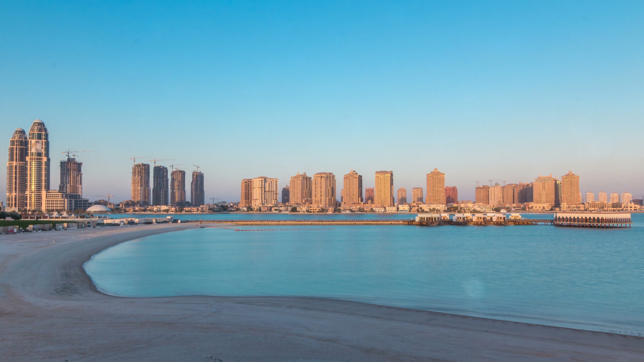 View,From,Katara,Beach,Timelapse,During,Sunset,In,Doha,,Qatar,