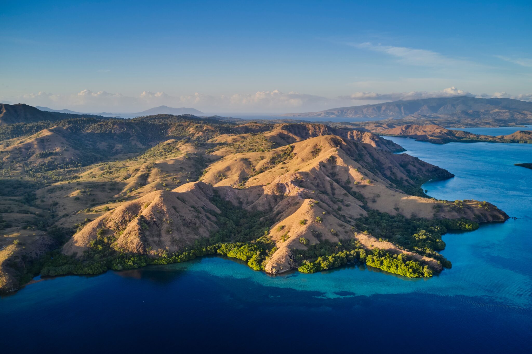 Rinca,Island,In,Komodo,Shows,Rugged,Hills,And,Turquoise,Coast.