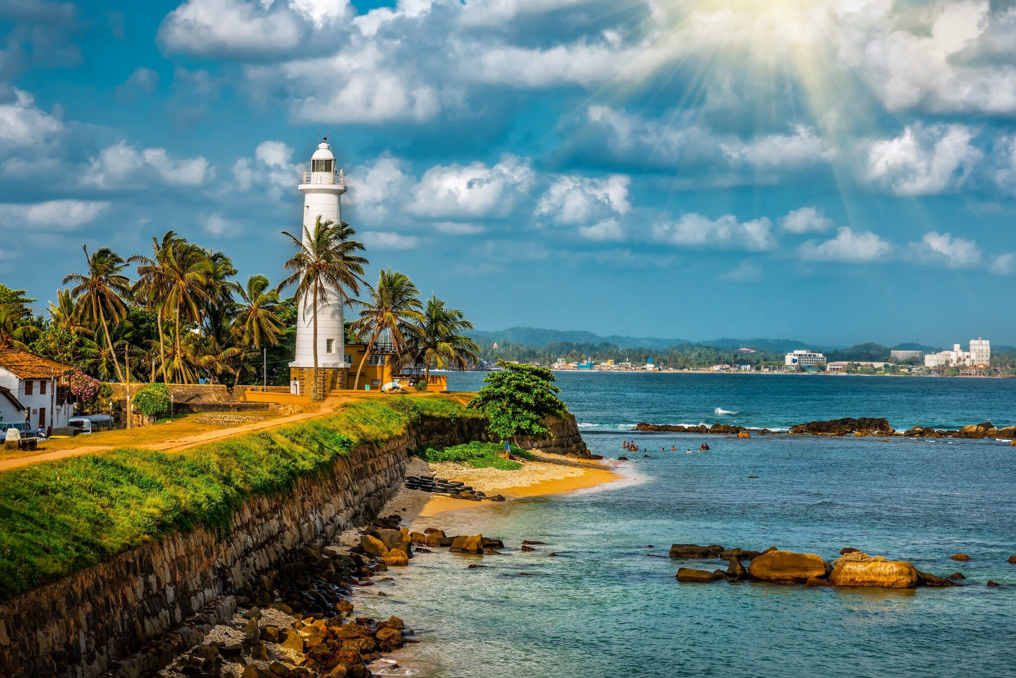 White,Lighthouse,In,Old,Fort,Galle,On,Sri,Lanka.,Beautiful