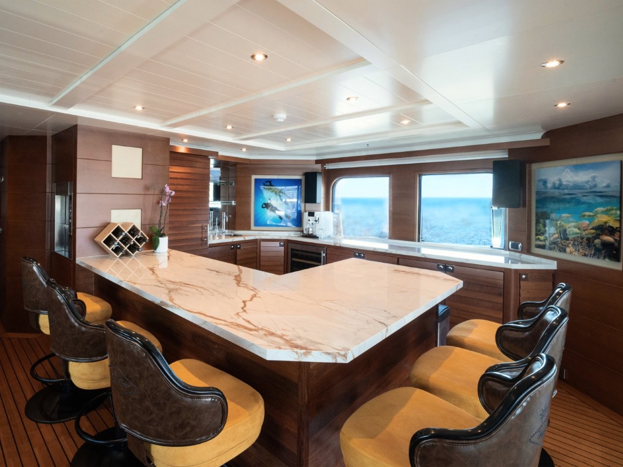 Elegant Interior and onboard bar | Beluga Luxury Yacht Charter Cairns Great Barrier Reef