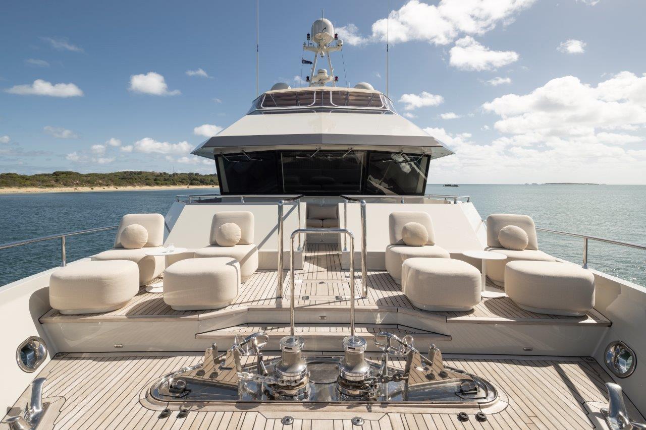 Relax on the Sunbeds on the bow of the yacht Akiko Charter Yacht Luxury Yacht Charters Queensland