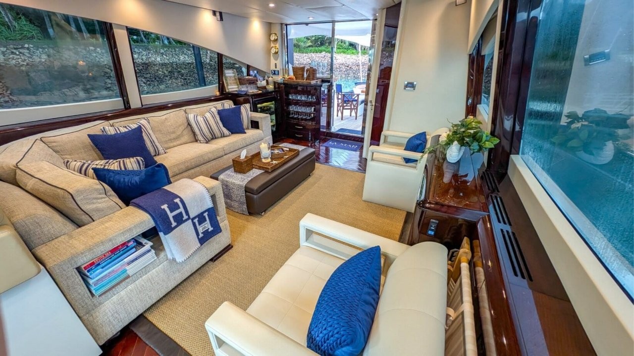 Comfortable saloon for relaxing Hamilton Island luxury charter yacht La Mar