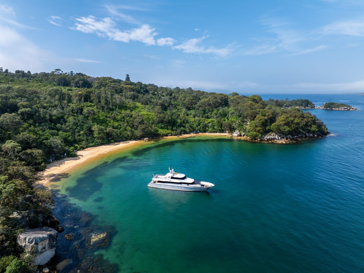 Explore secluded anchorages onboard private charter yacht Shore Thing in Australia.