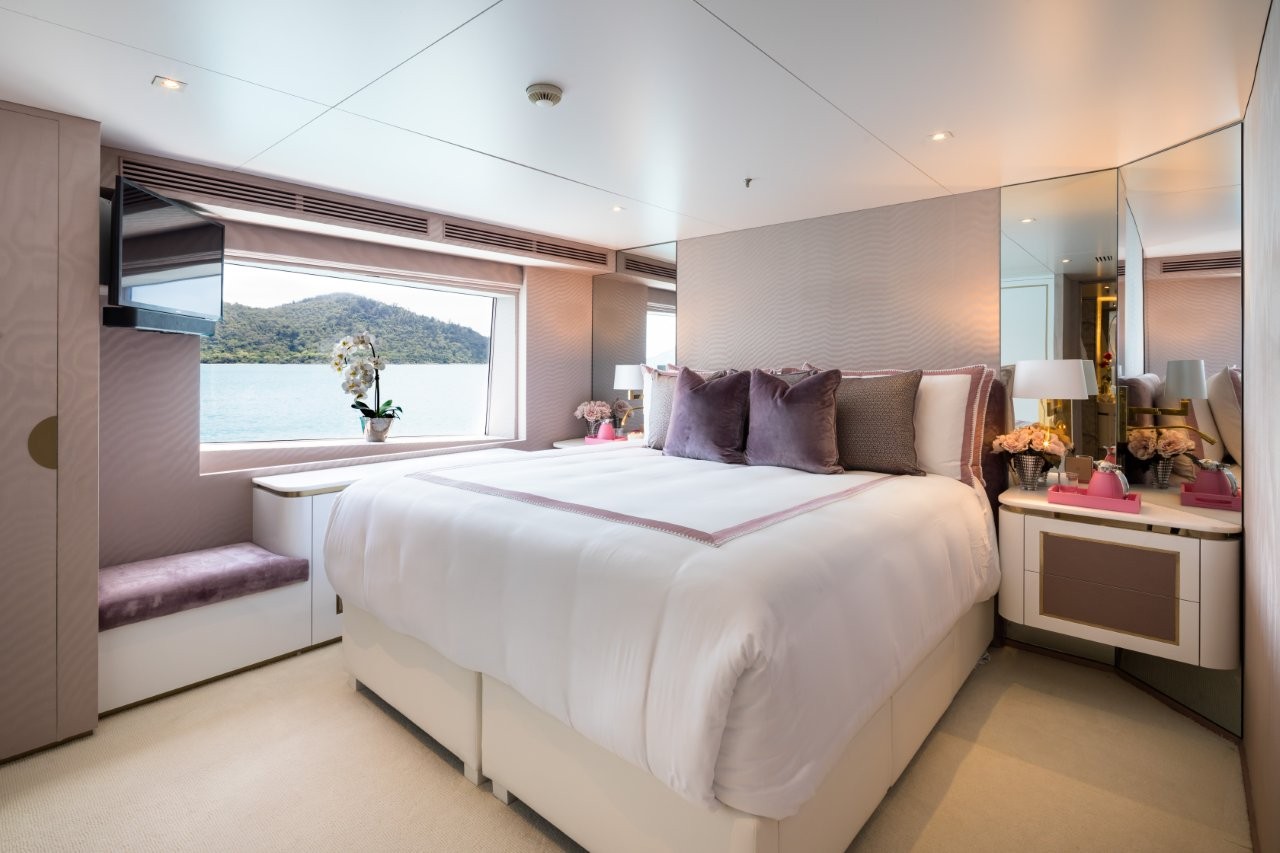 Luxury King Cabin Pink onboard Superyacht Mischief