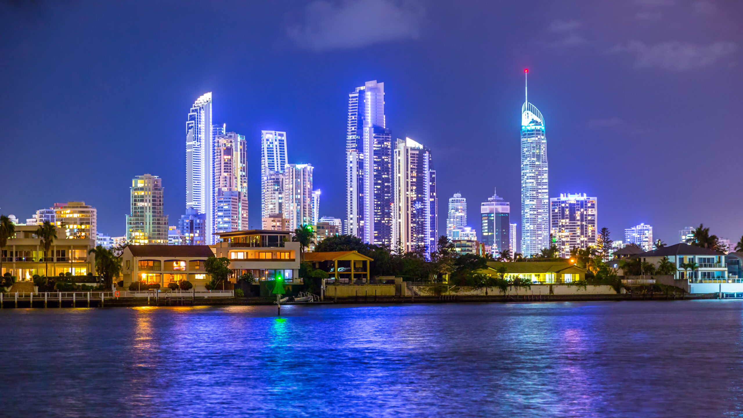 YOTSPACE yacht charters - Gold Coast skyline at night