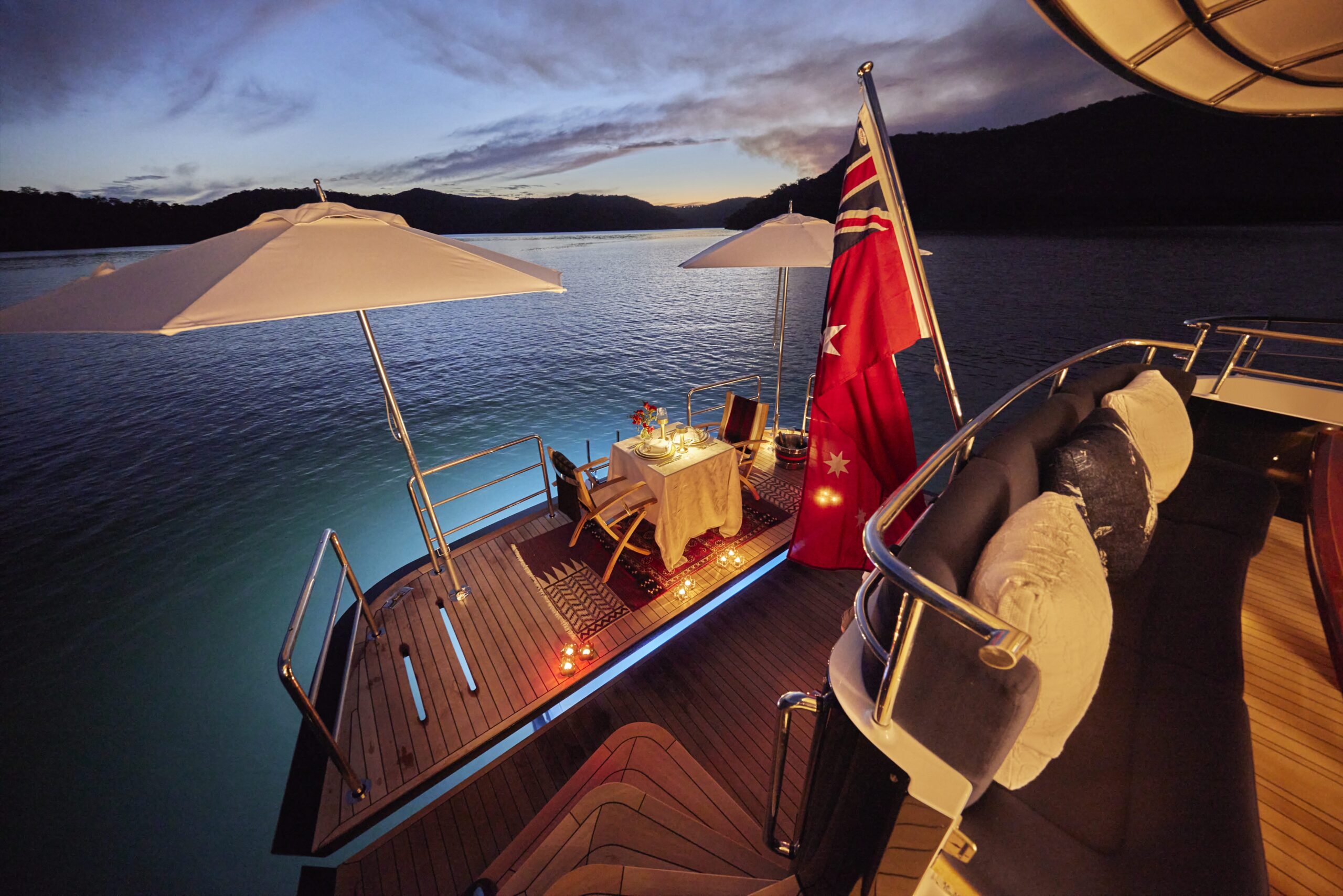 Whitsunday Luxury Yacht Charter Aurora - YOTSPACE superyacht charters Whitsundays Romantic Dining